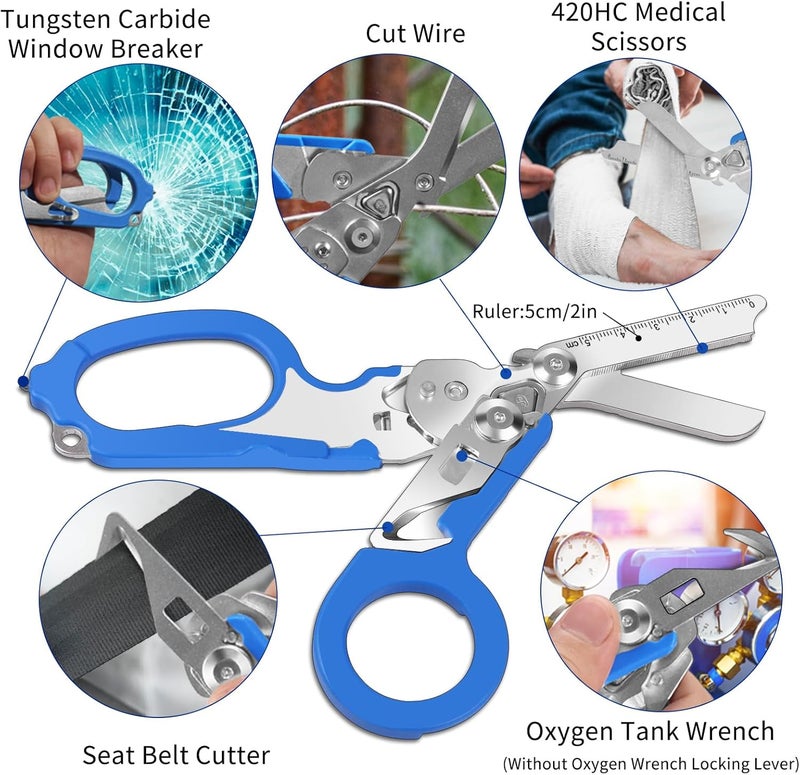 DEKELIY 6 In 1 Multifunctional Trauma Shears, Emergency Response Shears Stainless Steel Foldable Shears With Holster,Medical Trauma Shears Foldable With Strap Cutter Blue - Image 3